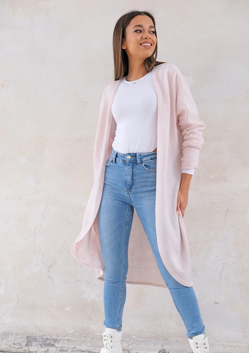 Long lightweight cardigan in powder pink Mosquito