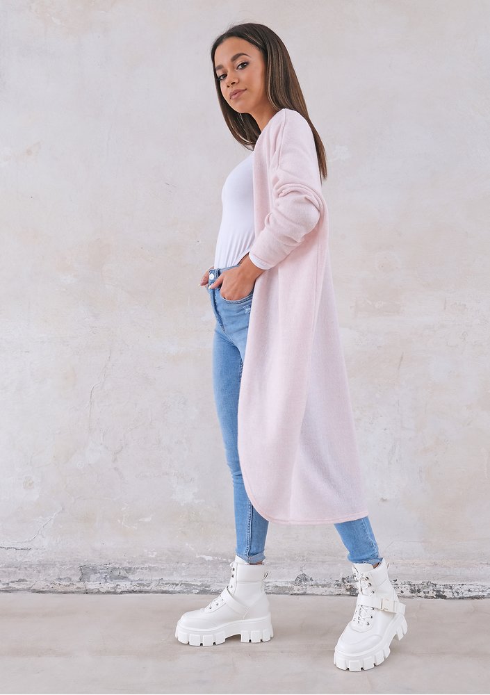 Long lightweight cardigan in powder pink