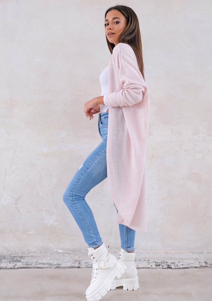 Long lightweight cardigan in powder pink