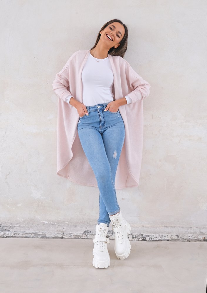 Long lightweight cardigan in powder pink