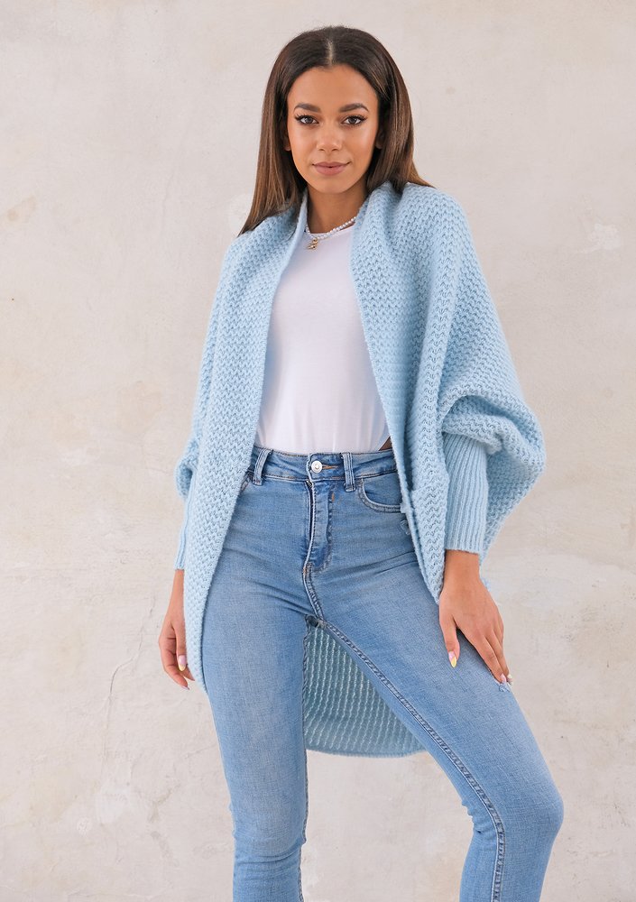 Vila - Sweter narzutka oversize Błękitny