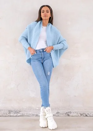 Vila - Sweter narzutka oversize Błękitny