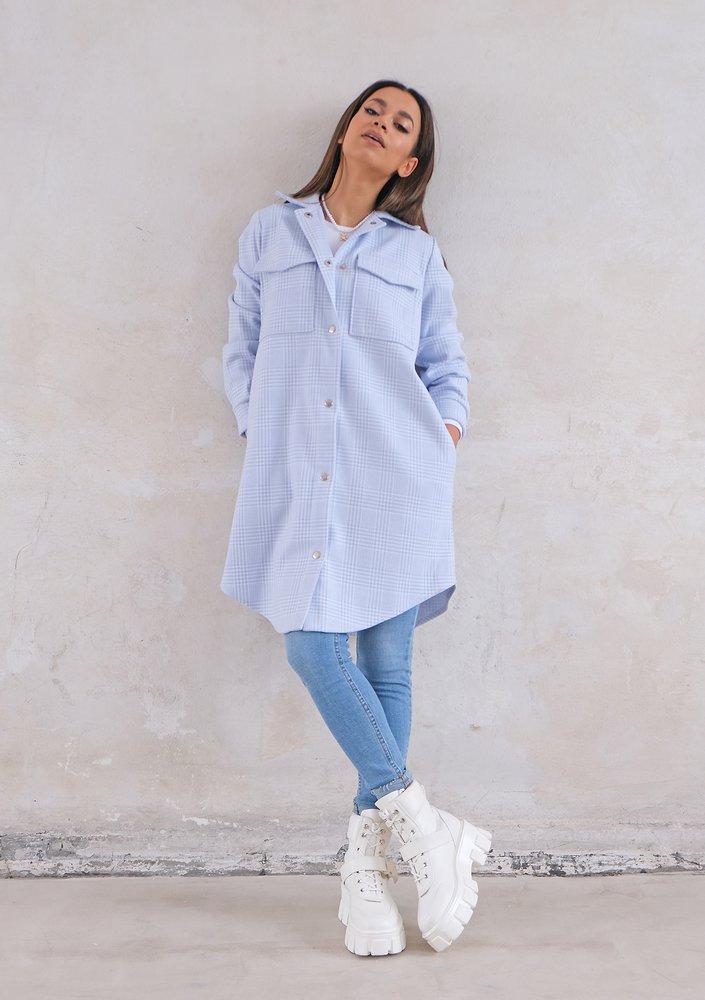 Long shirt style coat Light Blue