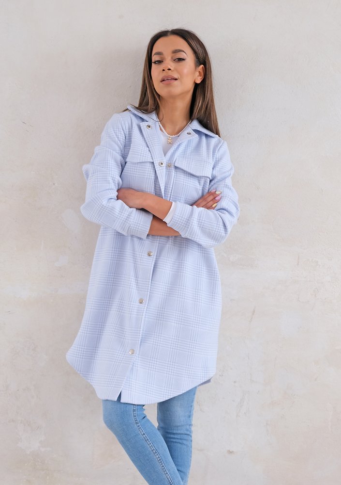 Long shirt style coat Light Blue