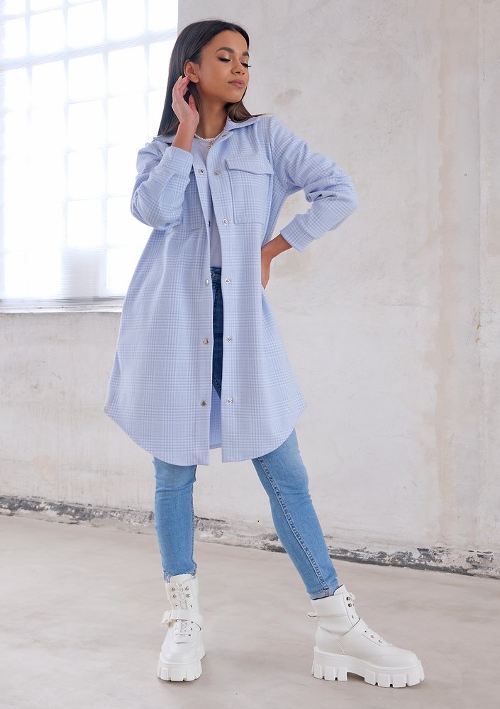 Long shirt style coat Light Blue