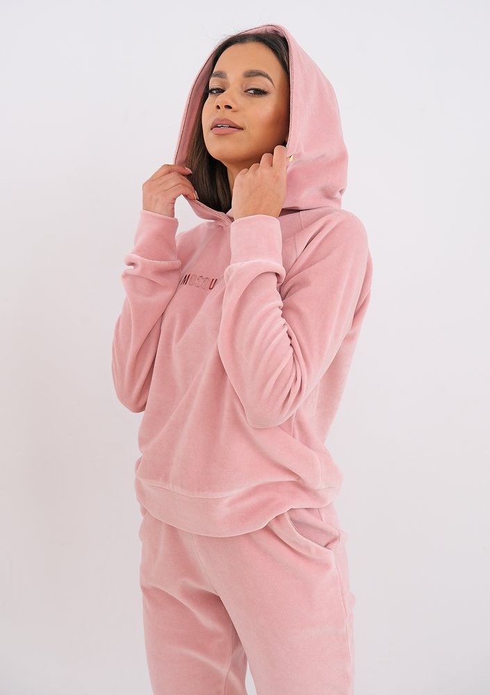 Pink velvet hoodie with rose gold details