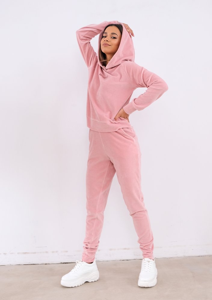 Pink velvet hoodie with rose gold details
