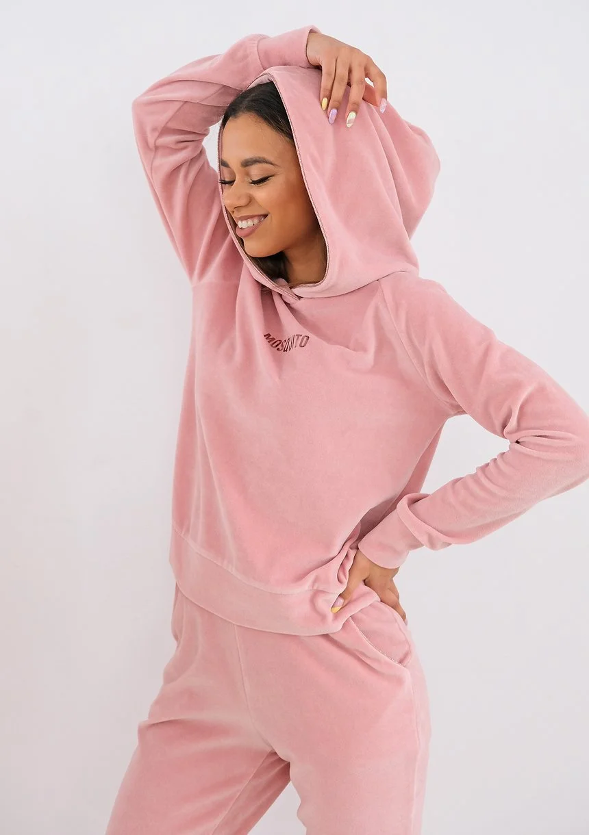 Queens - pink velvet hoodie with rose gold details - Mosquito
