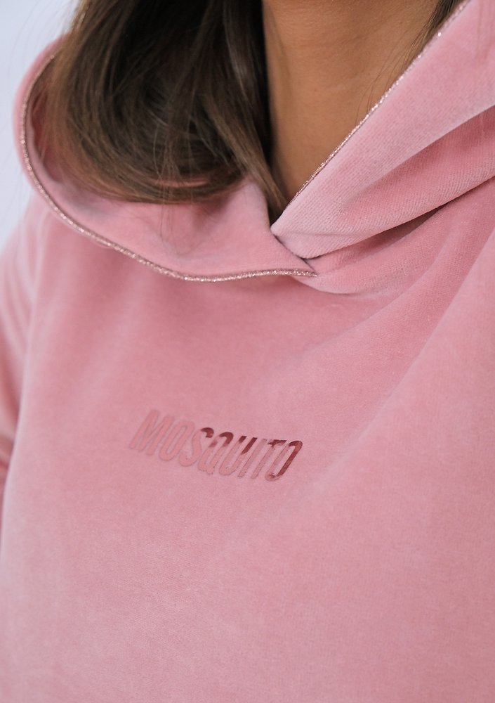 Pink velvet hoodie with rose gold details