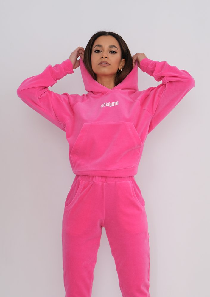 Welurowa bluza z kapturem Fuxia Pink