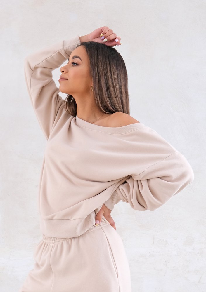 Bluza z dekoltem w łódkę Dune Beige