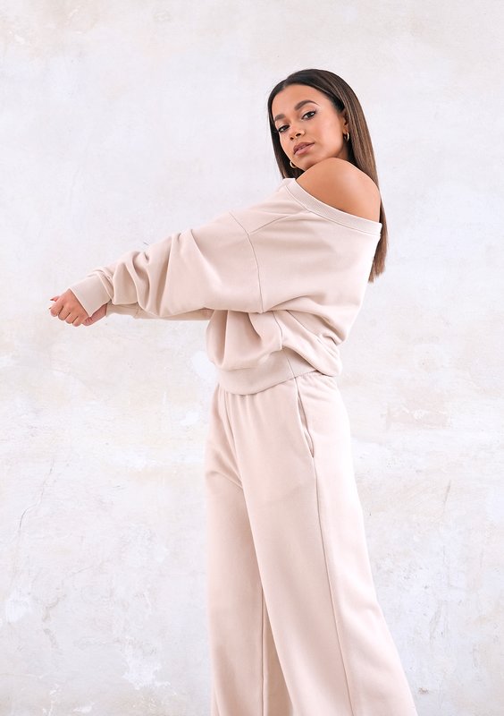 Boat neck sweatshirt Dune Beige