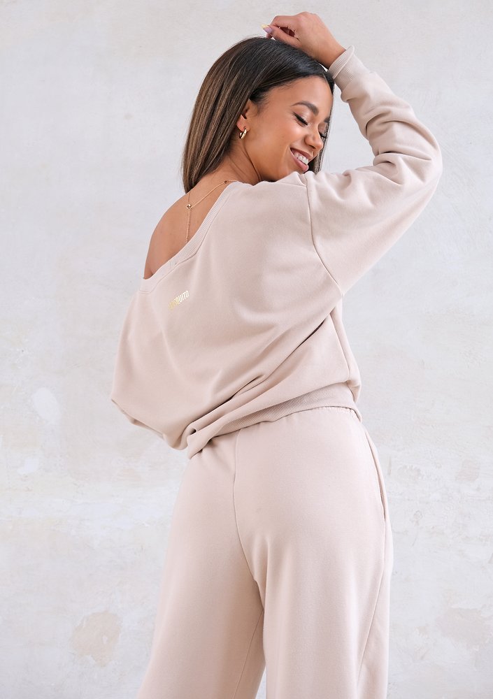 Boat neck sweatshirt Dune Beige