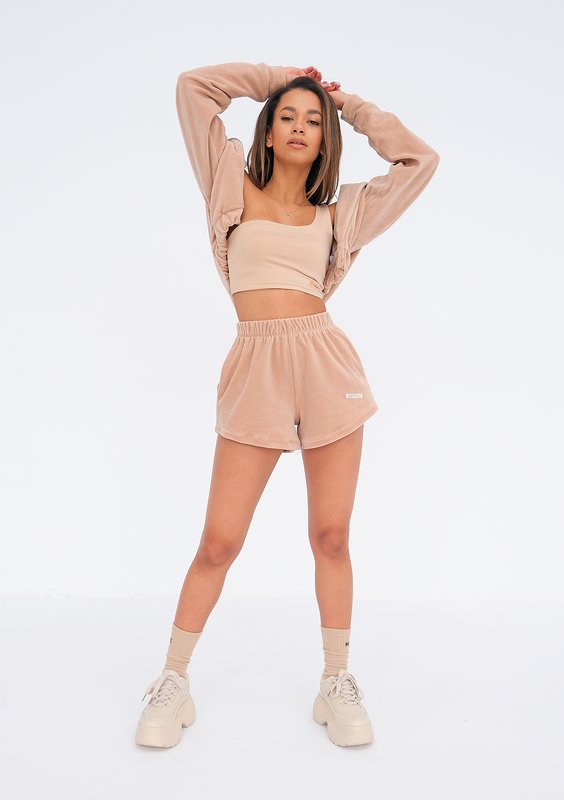 Beige Velvet Shorts