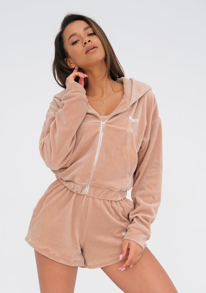 Rozpinana bluza welurowa beżowa