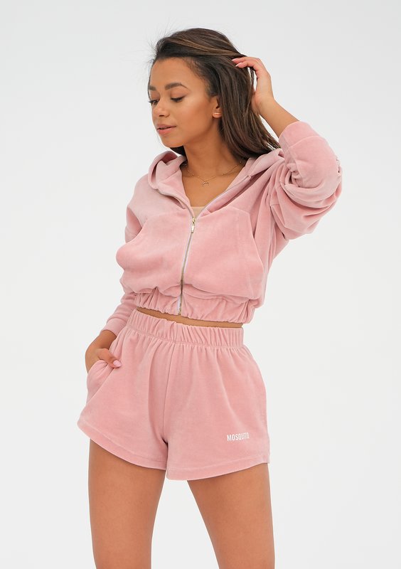 Velvet sweatshirt with a zipper closure Mellow Rose