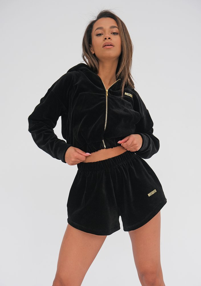 Rozpinana bluza welurowa czarna