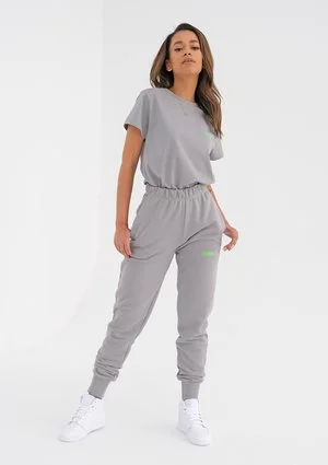 Grey sweatpants with a lime logo