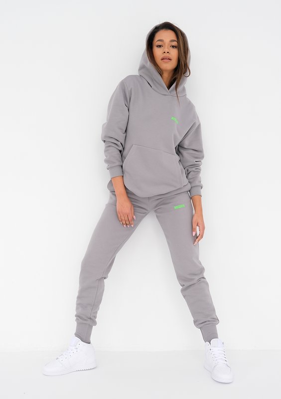 Grey sweatpants with a lime logo