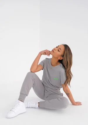 Grey sweatpants with a lime logo