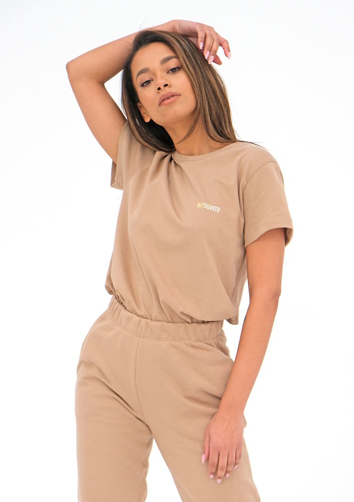 Beige T-shirt with a golden logo