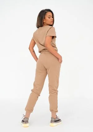 Beige T-shirt with a golden logo