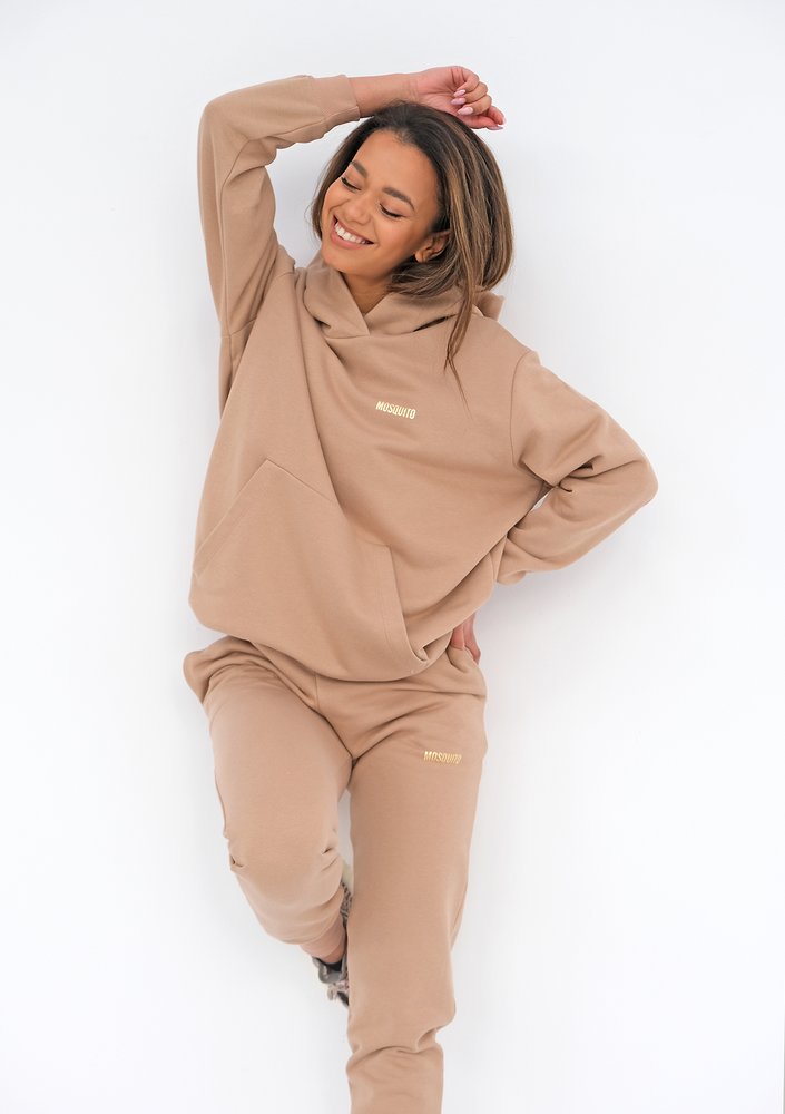 Luźna bluza z kapturem gold logo Latte