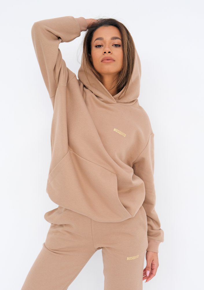 Loose Hoodie gold logo Latte