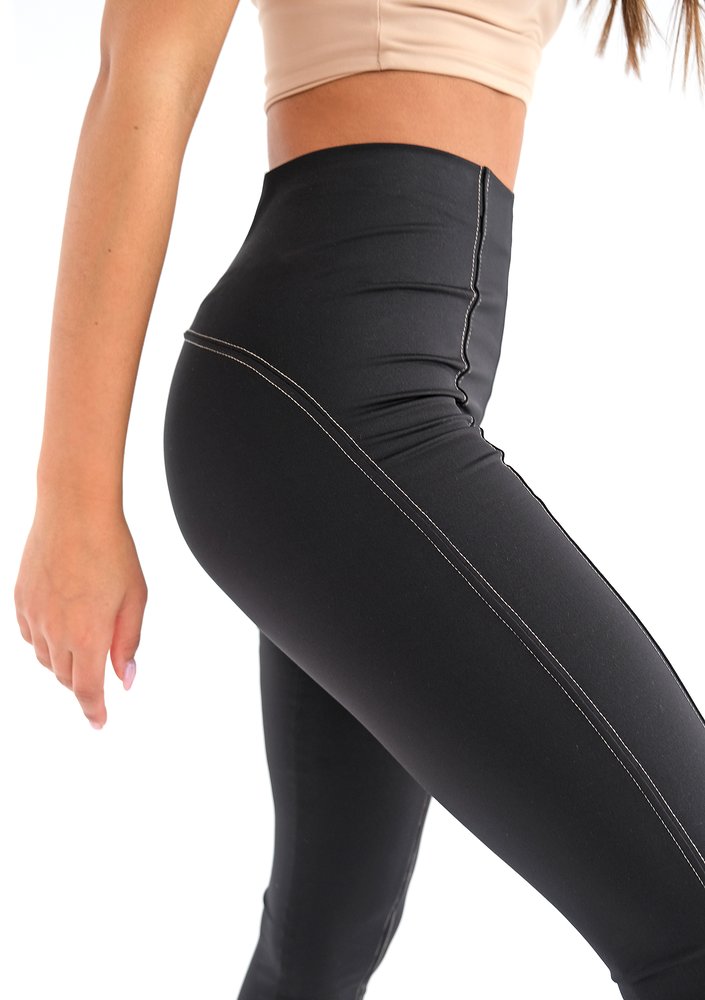 Black Legging with beige seams