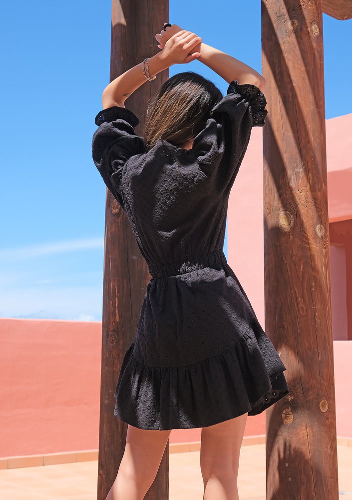 Sukienka boho z bufkami Czarna