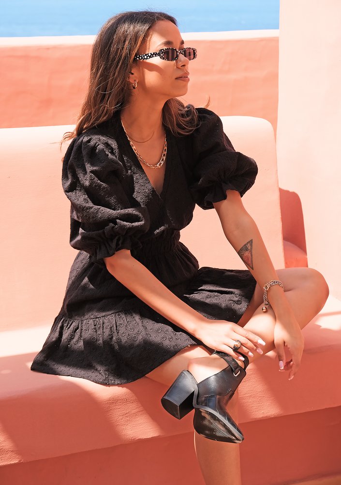 Sukienka boho z bufkami Czarna