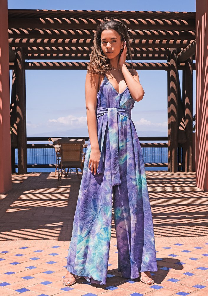 Tie dyed blue jumpsuit