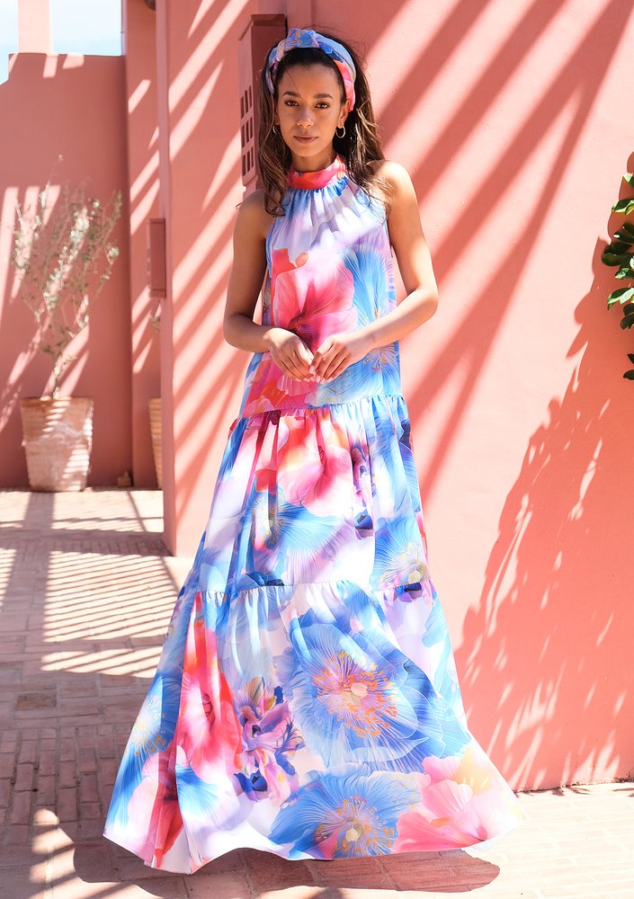 Loose maxi dress Blue Flowers