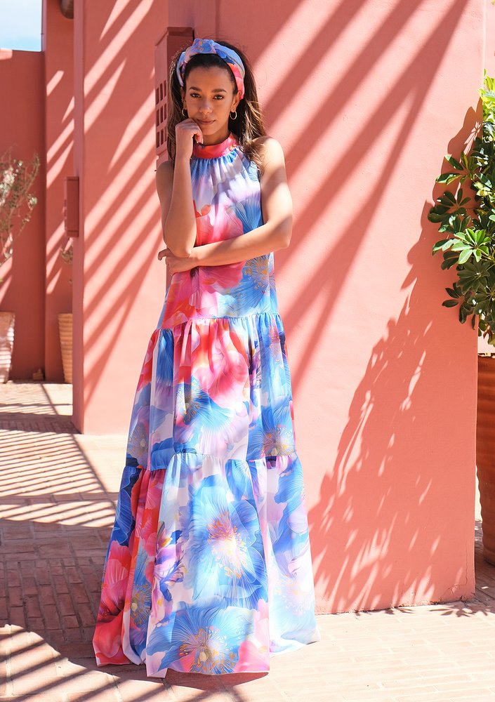 Letnia sukienka maxi Blue Flowers