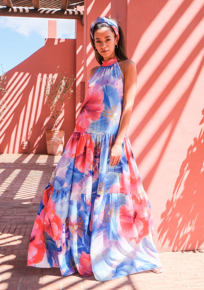 Letnia sukienka maxi Blue Flowers