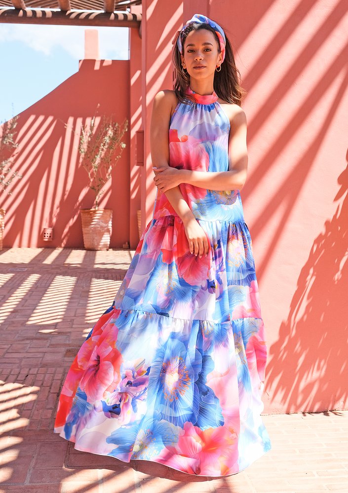 Loose maxi dress Blue Flowers