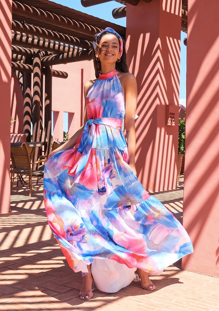 Letnia sukienka maxi Blue Flowers