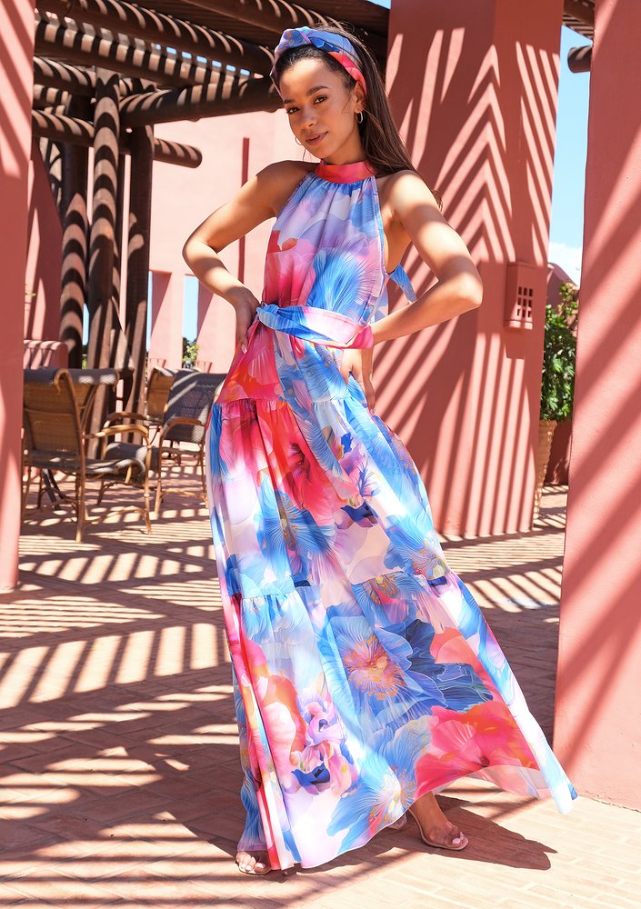 Letnia sukienka maxi Blue Flowers