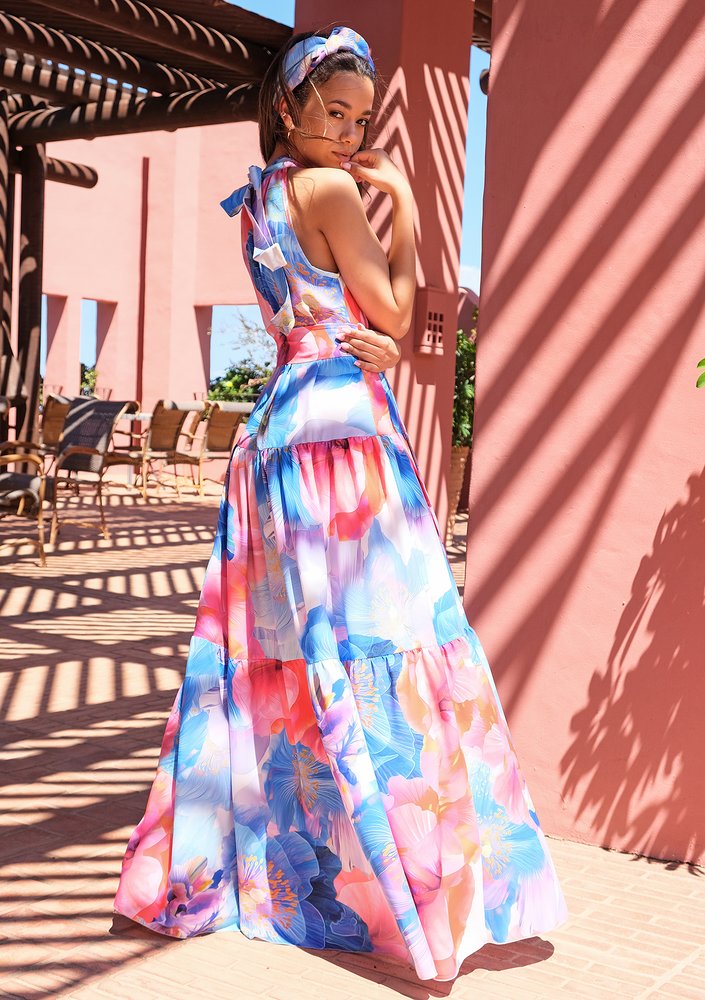 Letnia sukienka maxi Blue Flowers