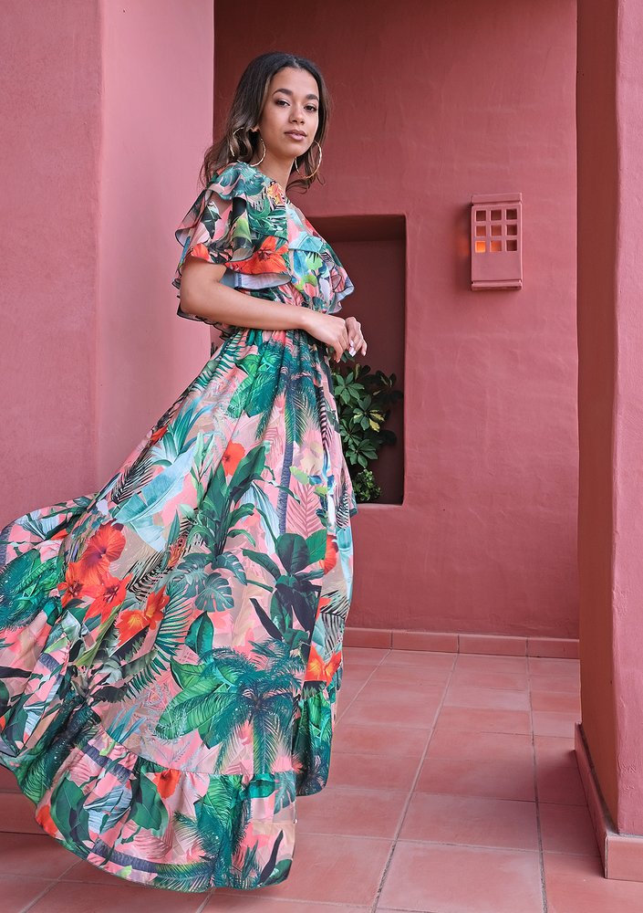 Sukienka maxi Flower Ruffles