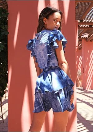 Mini tie dyed blue dress with frills