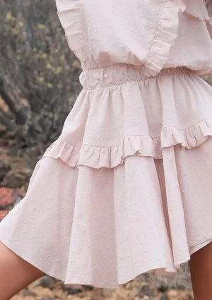 Mini boho beige dress with frills