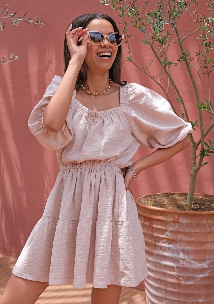 Mini boho beige dress