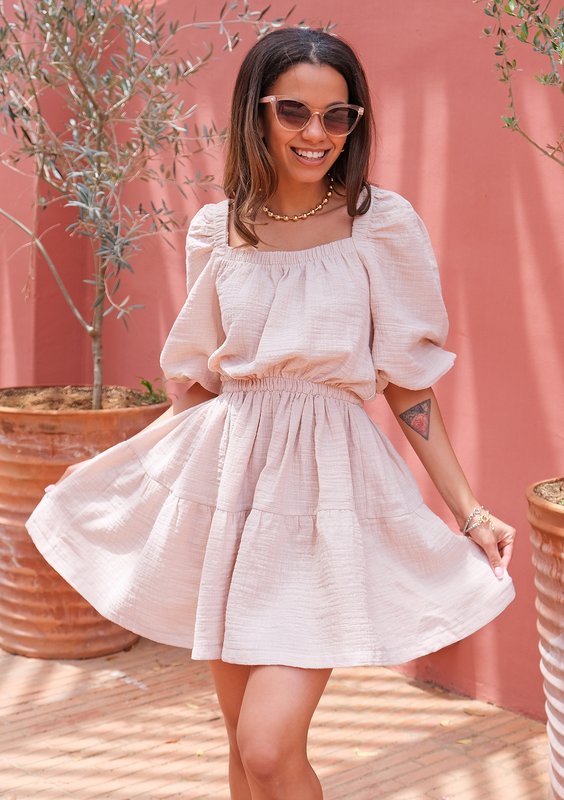 Mini boho beige dress