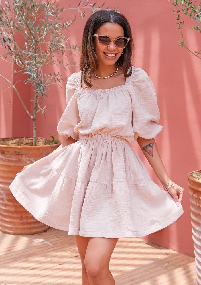 Mini boho beige dress