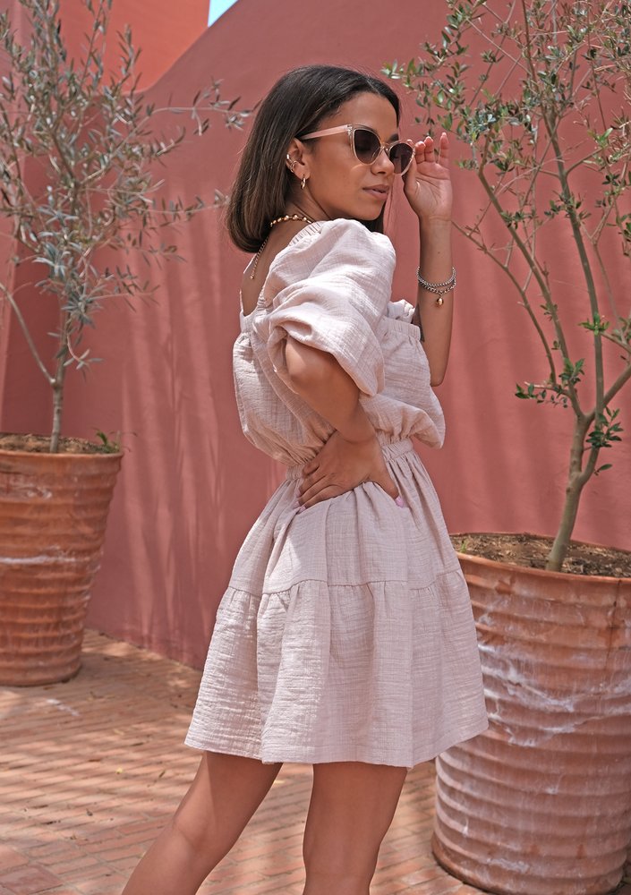 Mini boho beige dress