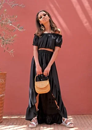 Maxi black skirt with a frill