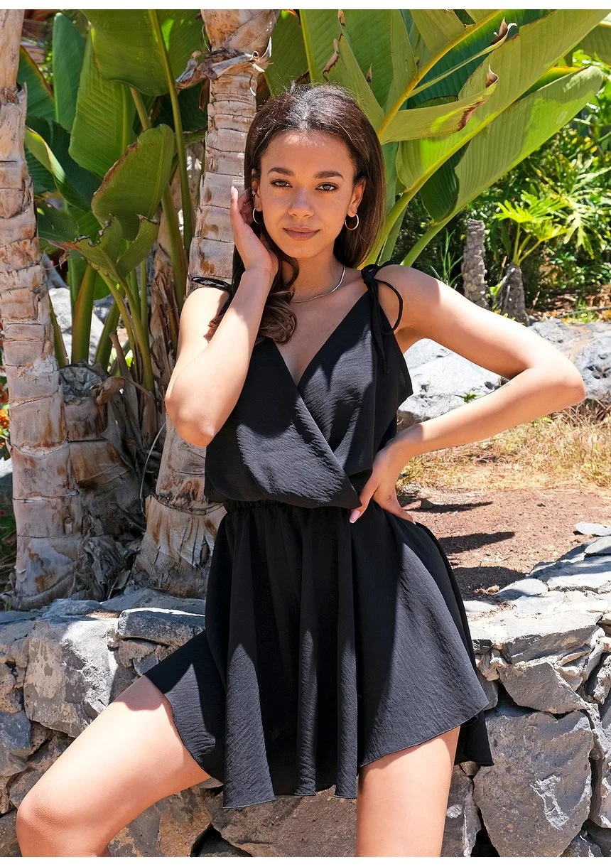 Mini black jumpsuit with an envelope vneck Mosquito