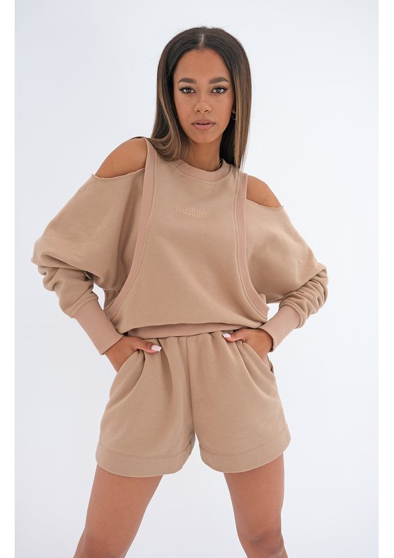 Sweatshirt with open shoulders Coffee Beige