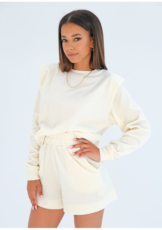 Velvet sweatshirt with shoulder pads Ecru